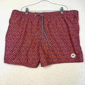 Ted Baker Swim Trunks Shorts Mens 2XL Orange Geometric Lobster Drawstring Lined
